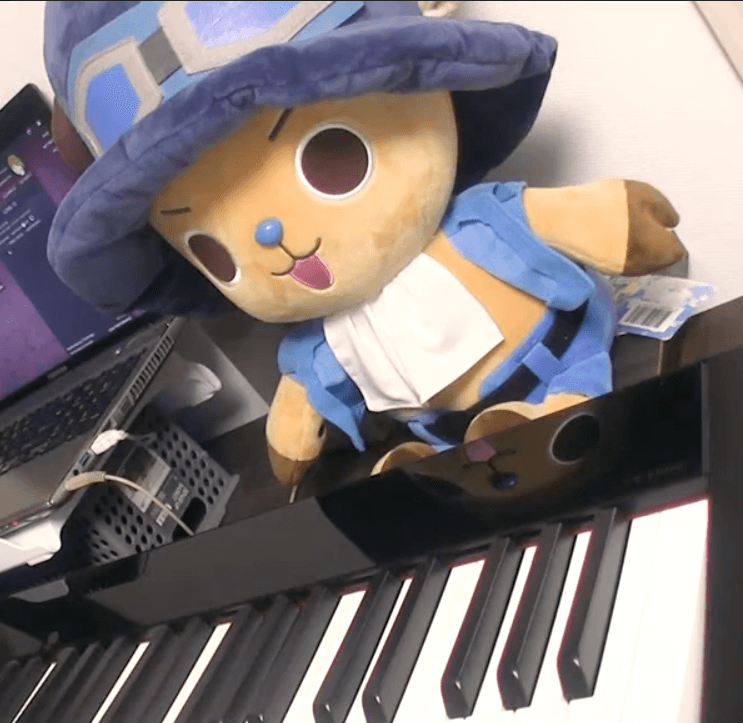 cuddly toy at piano