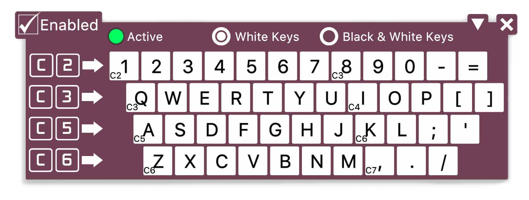 Musiah computer-keyboard piano interface
