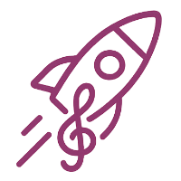 flat icon of a rocket with treble clef